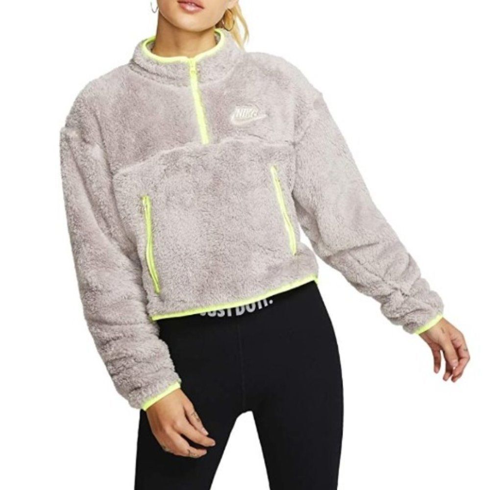 SOLD OUT Grey Nike 1/4 Zip Sherpa Fleece Crop Top - XL - Picture 3 of 7